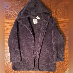 PINK Victoria's Secret Plush Sherpa Jacket w/ Hood - Charcoal Gray Size M/L NWT